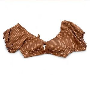Brown Polka Dot Puff Sleeve Bikini Top